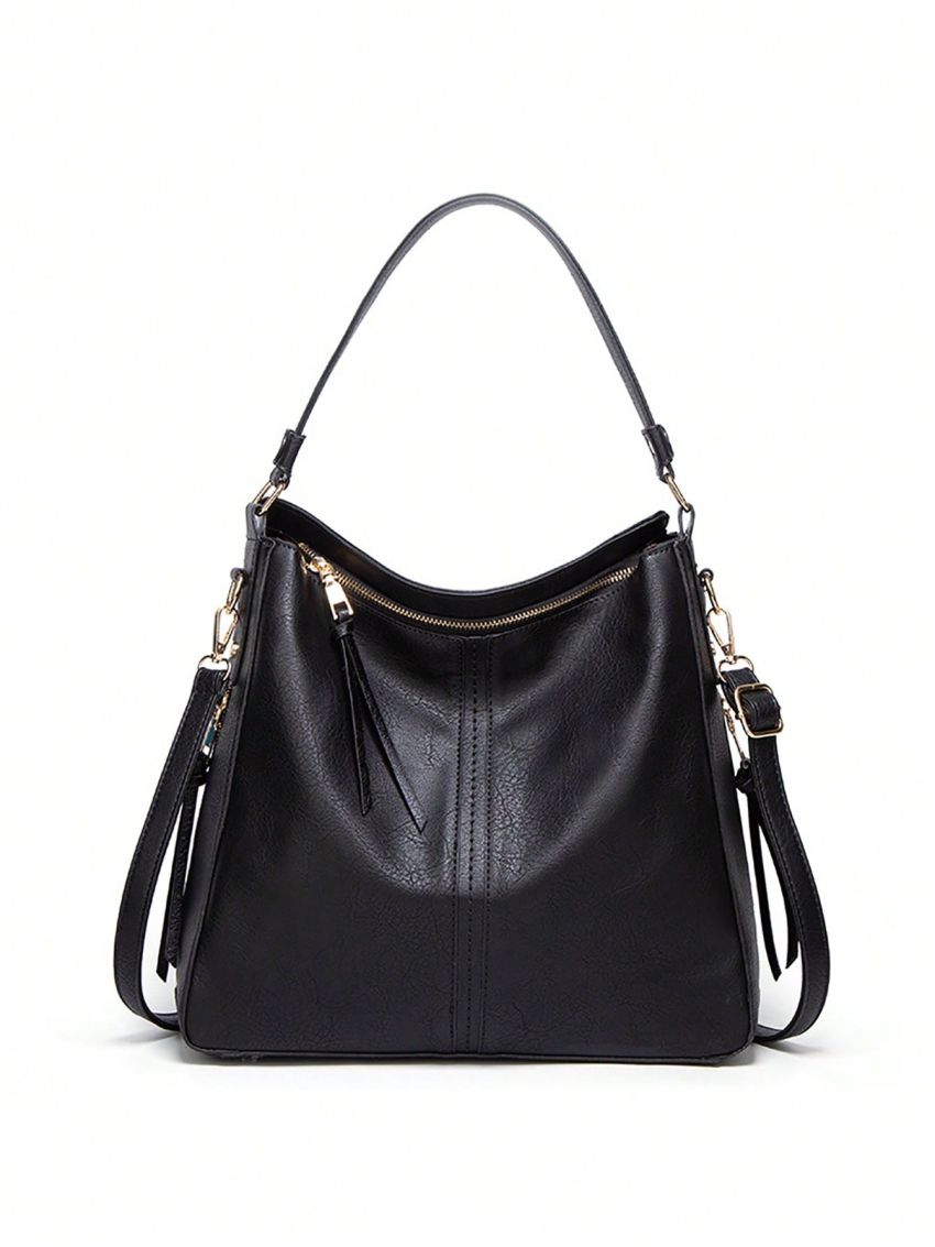 PU Tote Bag, Fashion Zipper Crossbody Bag With Removable Strap