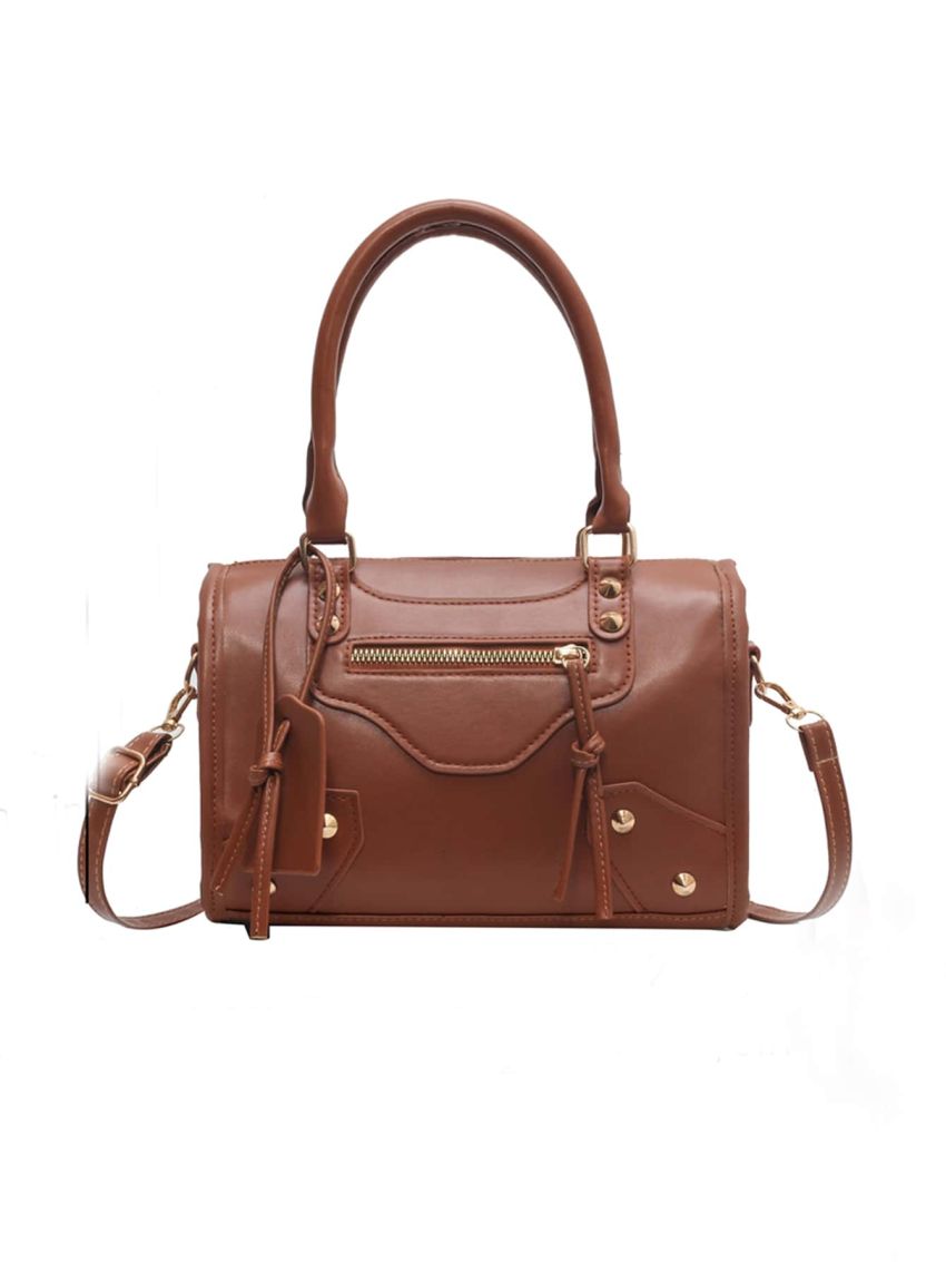 Small Square Bag Zip Front Studded Decor