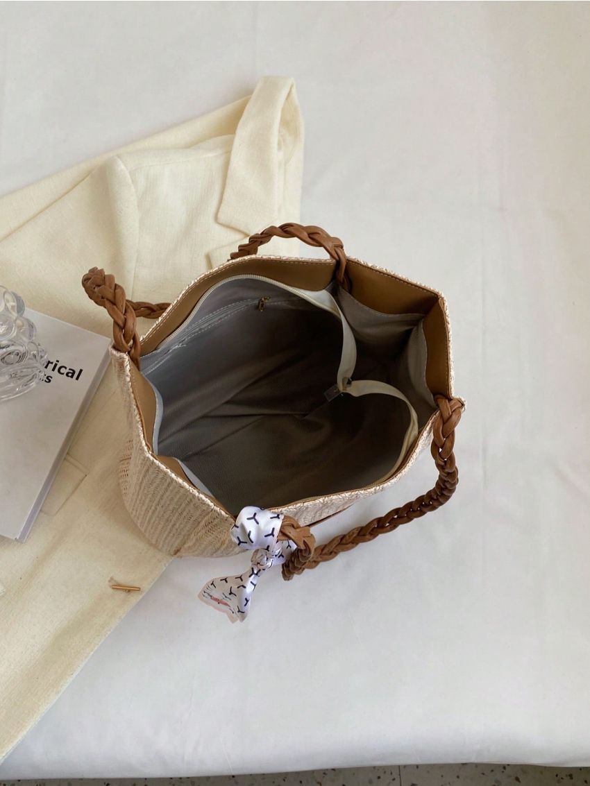 Small Straw Bag Letter Patch & Twilly Scarf Decor