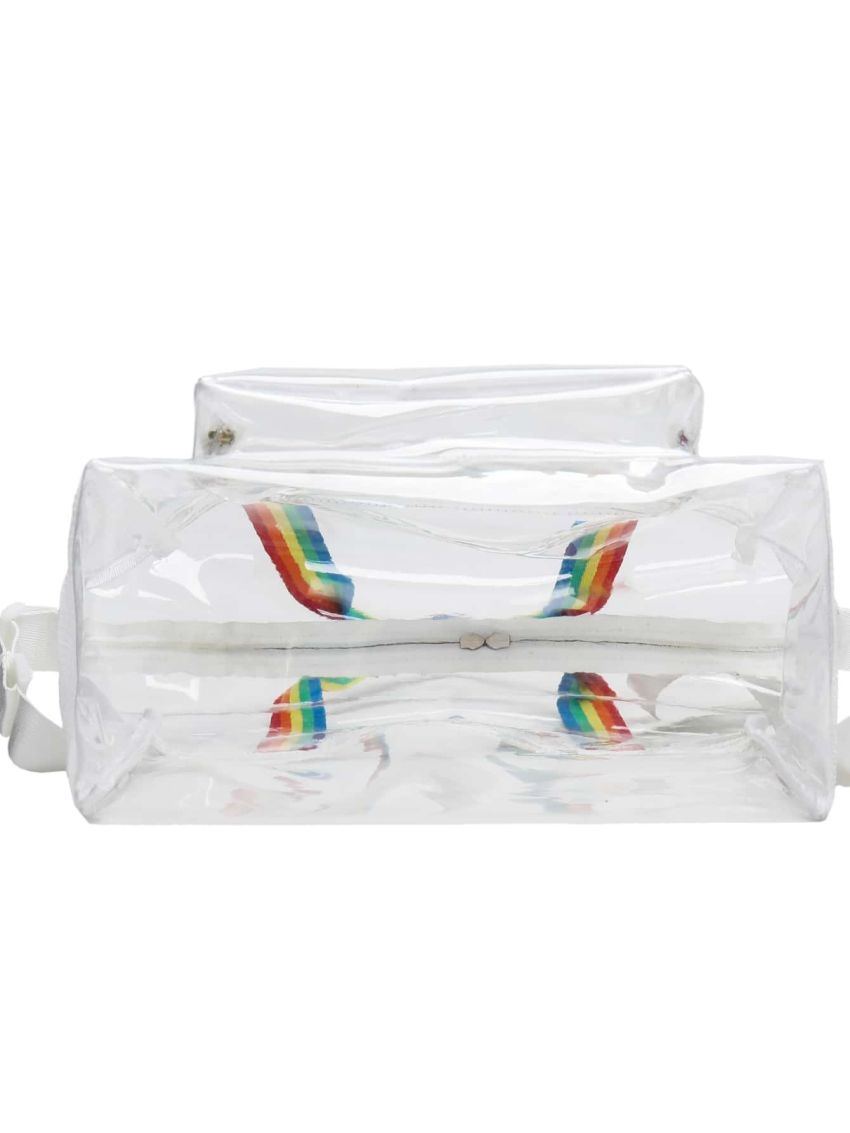 Clear Beach Bag Multi-Pocket Rainbow Striped Handle