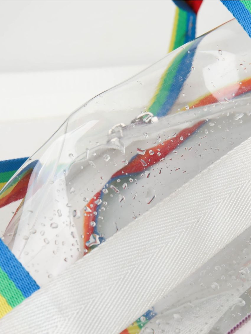Clear Beach Bag Multi-Pocket Rainbow Striped Handle