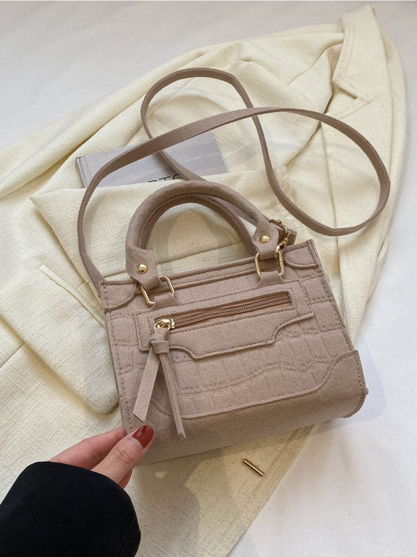 Mini Square Bag Crocodile Embossed Felt