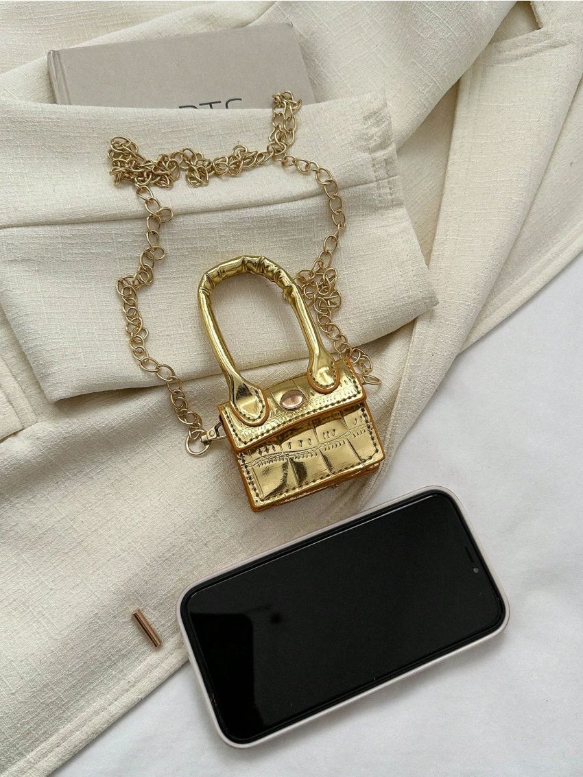 Mini Flap Square Bag Crocodile Embossed Metallic Funky