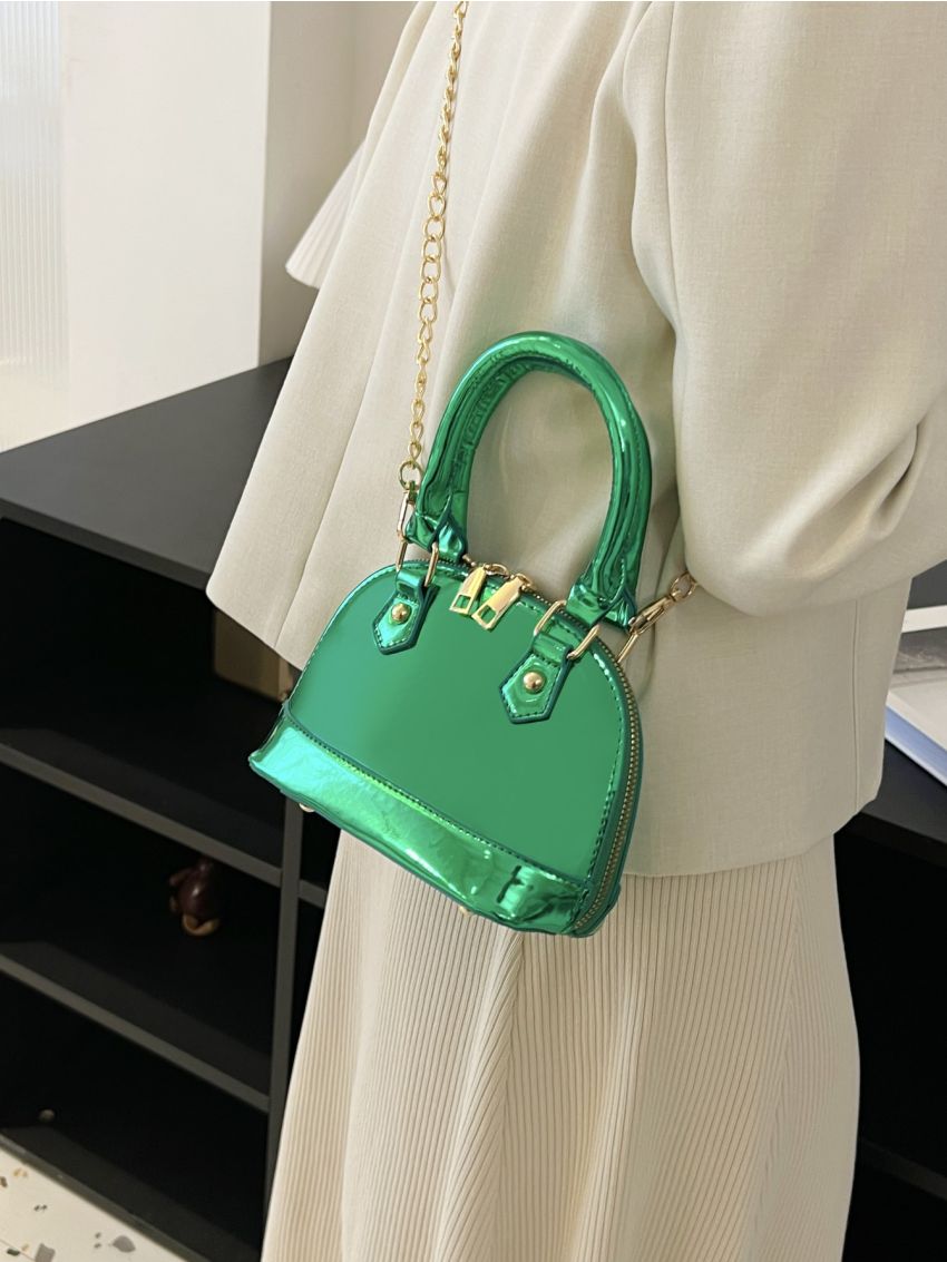 Small Dome Bag Solid Color Metallic Double Handle