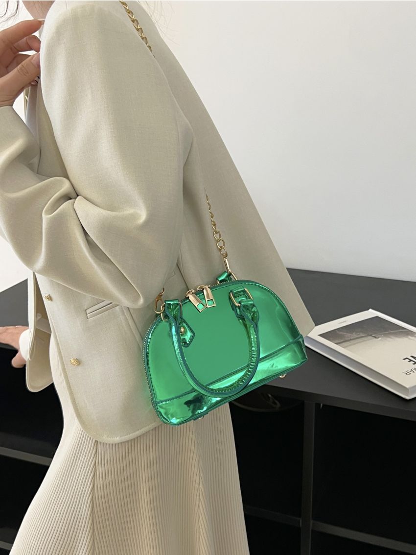 Small Dome Bag Solid Color Metallic Double Handle