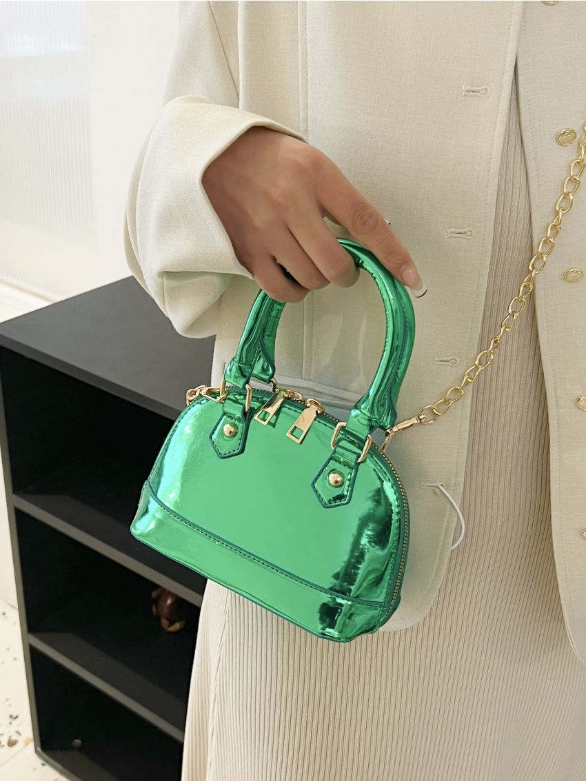 Small Dome Bag Solid Color Metallic Double Handle