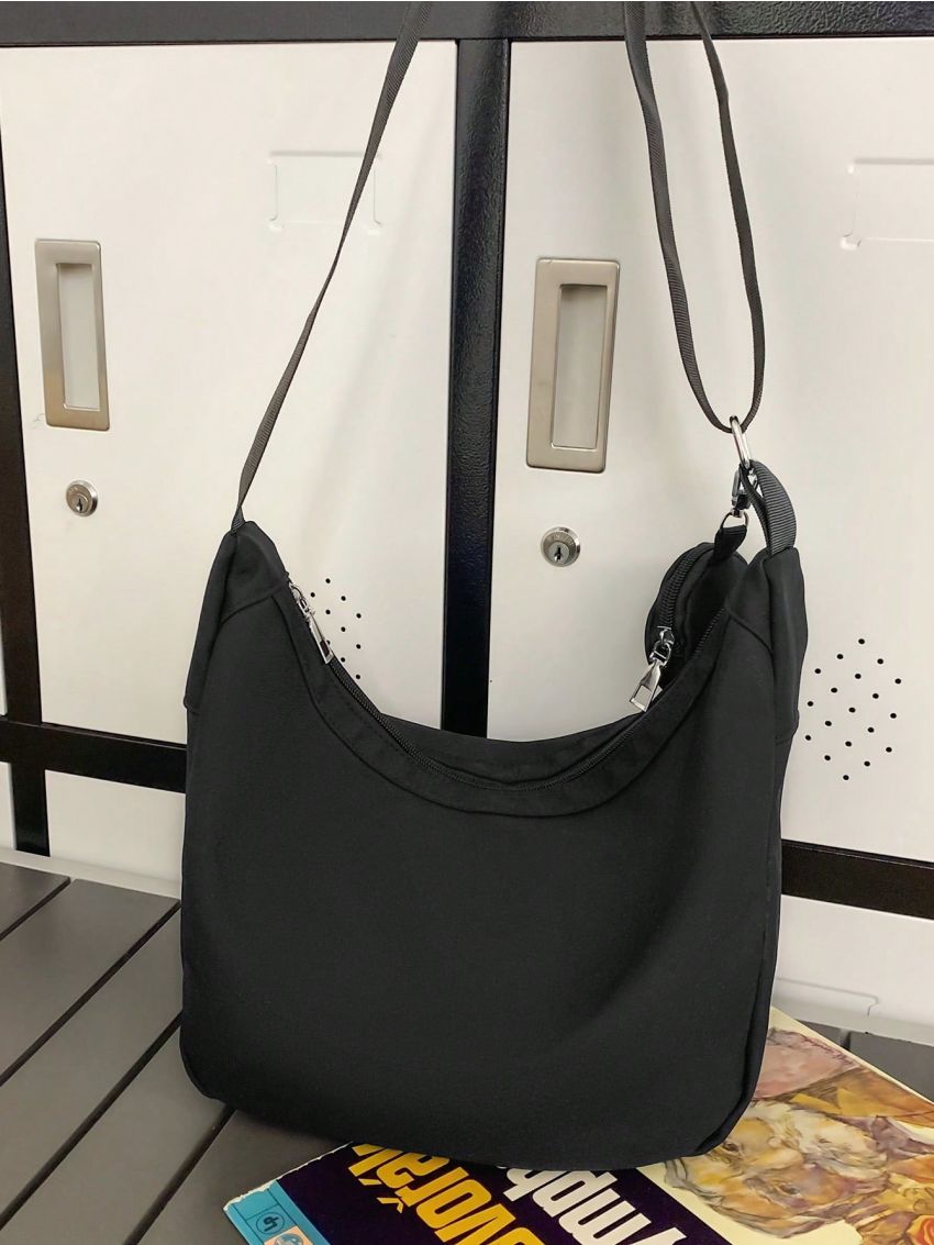 Letter Patch Decor Hobo Bag Medium Nylon