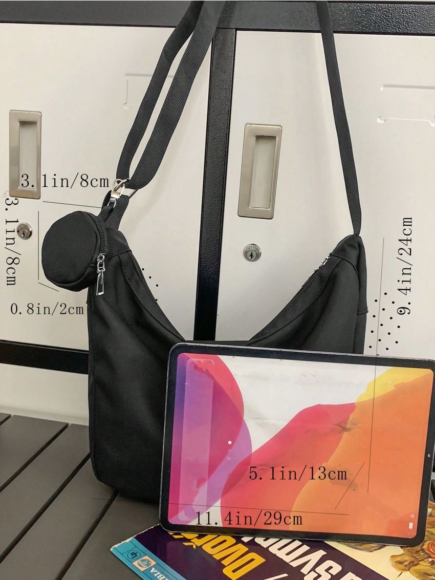 Letter Patch Decor Hobo Bag Medium Nylon