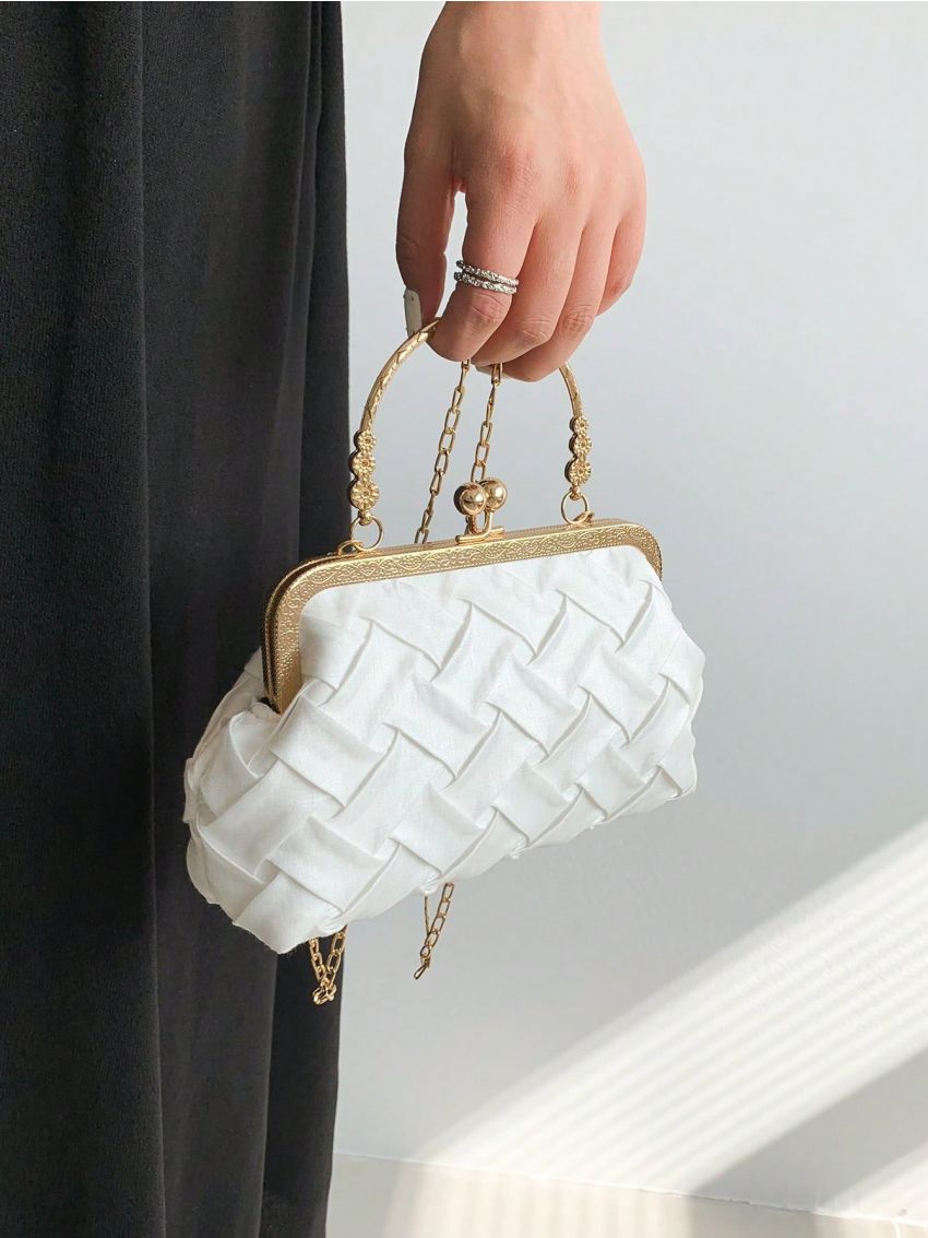 Small Square Bag White Metal Decor Chain Strap For Daily