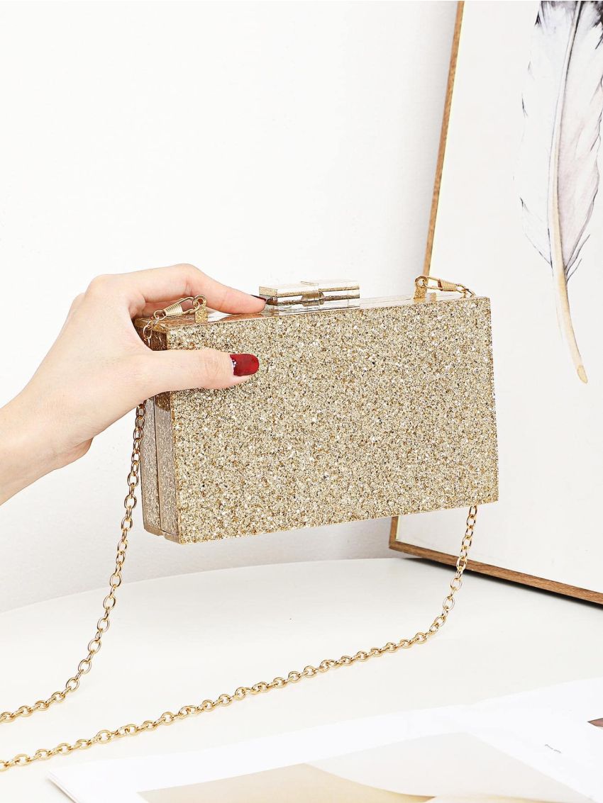 Mini Box Bag Glitter Chain Strap For Party