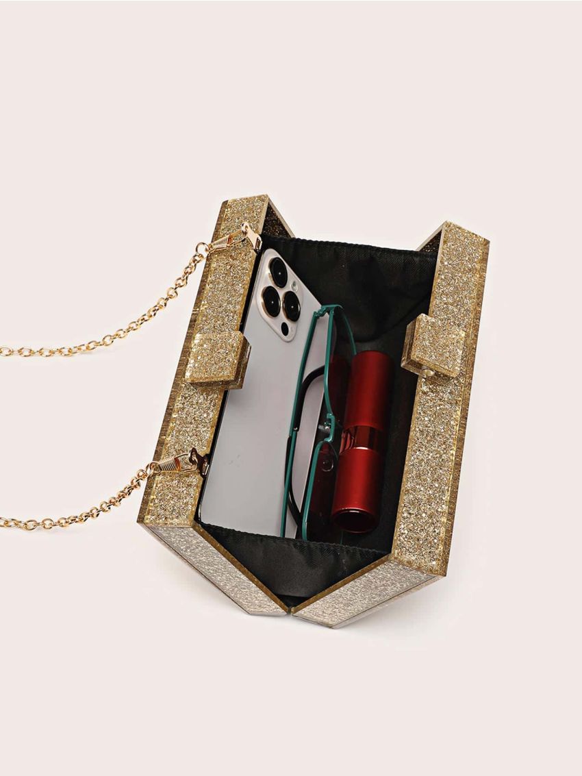 Mini Box Bag Glitter Chain Strap For Party