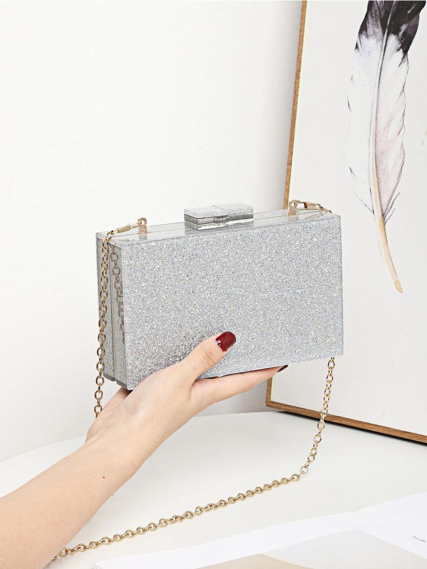 Mini Box Bag Glitter Chain Strap For Party