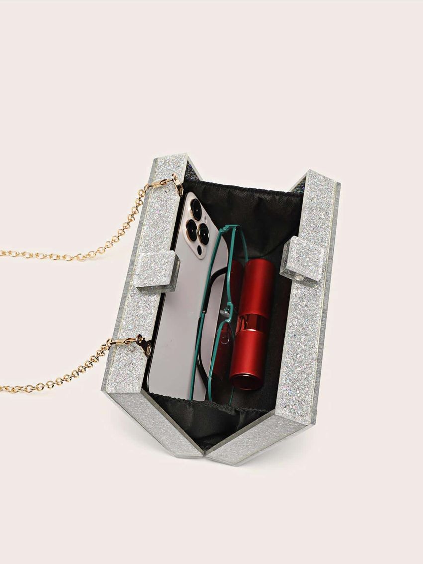 Mini Box Bag Glitter Chain Strap For Party