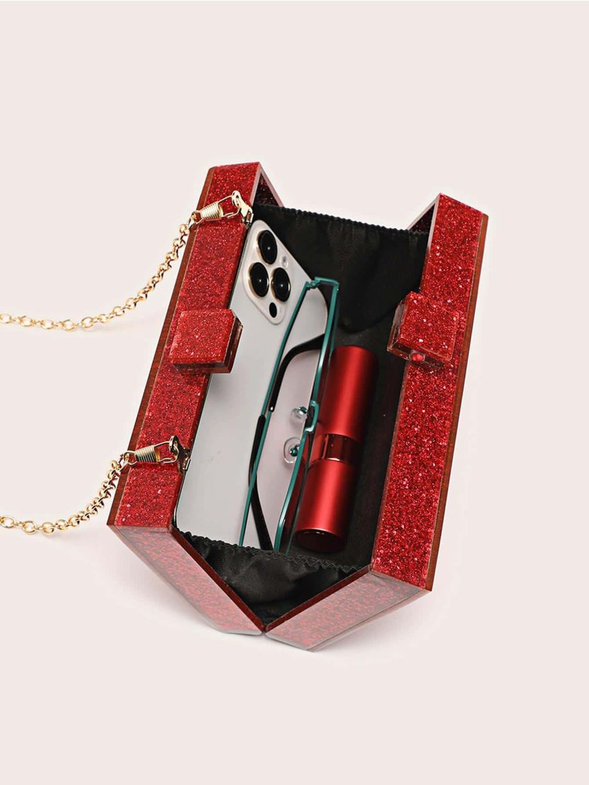 Mini Box Bag Glitter Chain Strap For Party