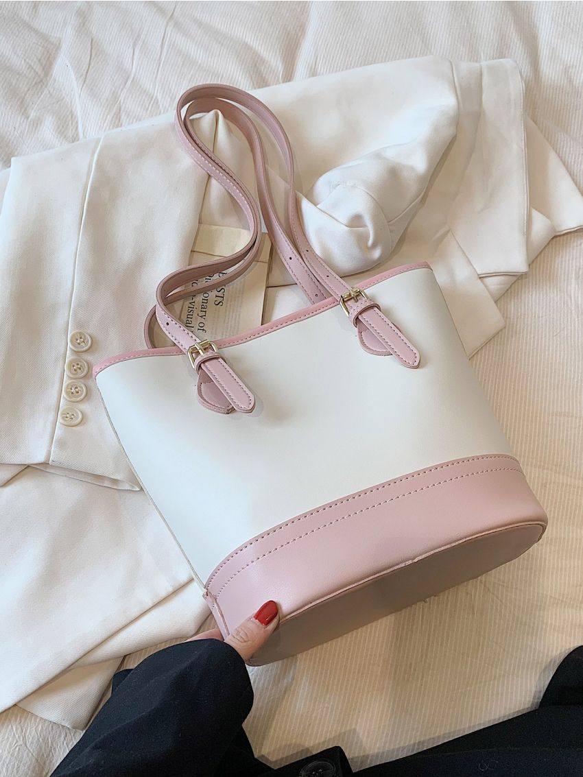 Medium Bucket Bag Colorblock Double Handle With Bag Charm