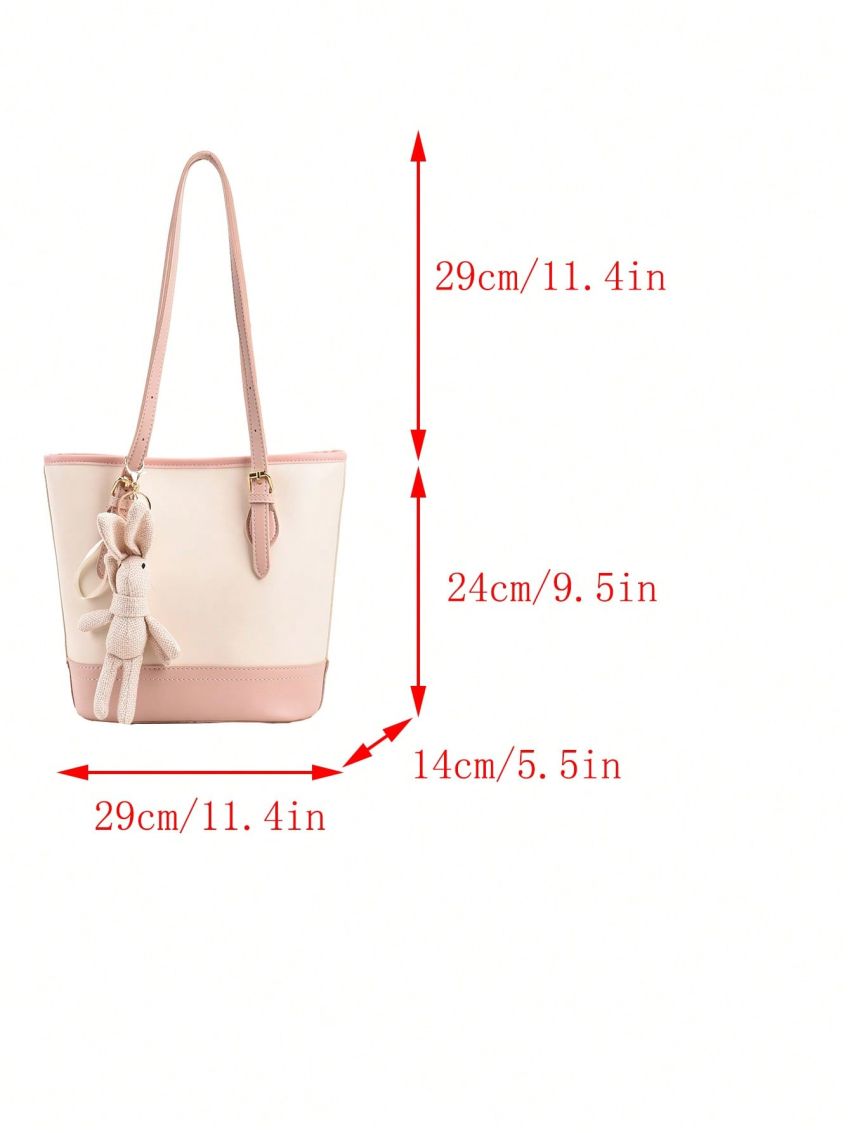 Medium Bucket Bag Colorblock Double Handle With Bag Charm