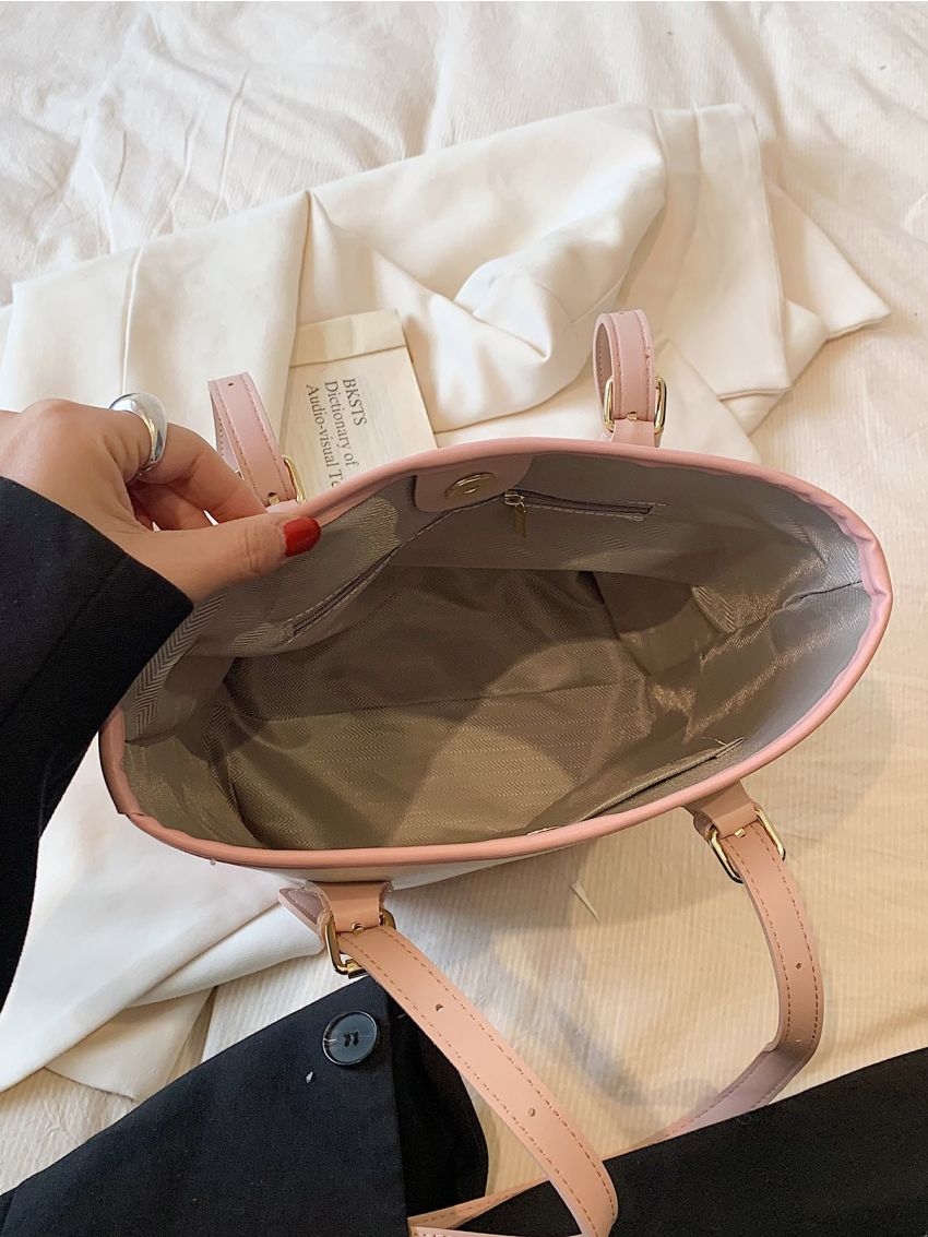 Medium Bucket Bag Colorblock Double Handle With Bag Charm