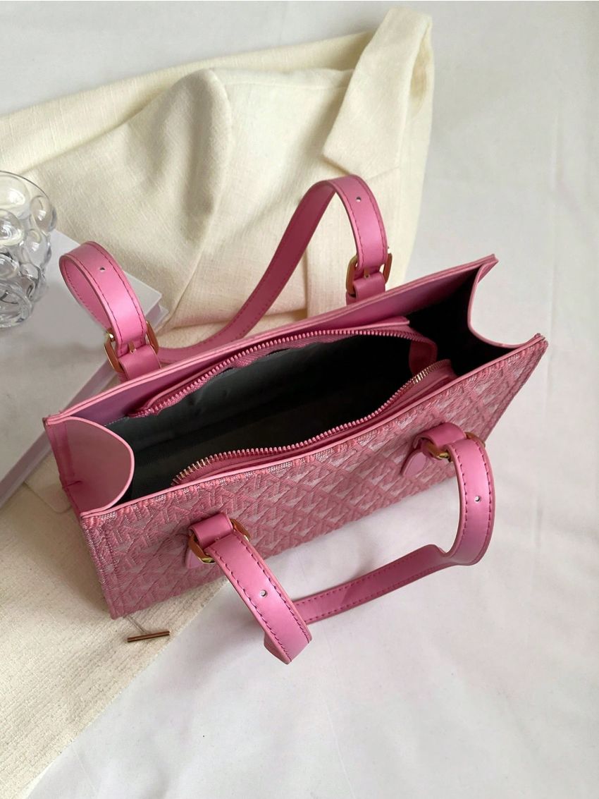 Letter Pattern Shoulder Tote Bag Pink Fashionable Double Handle For Daily