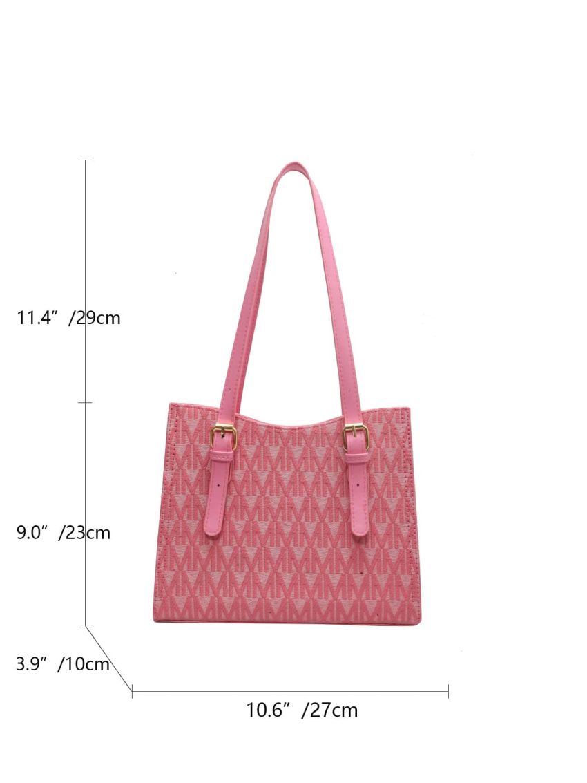 Letter Pattern Shoulder Tote Bag Pink Fashionable Double Handle For Daily