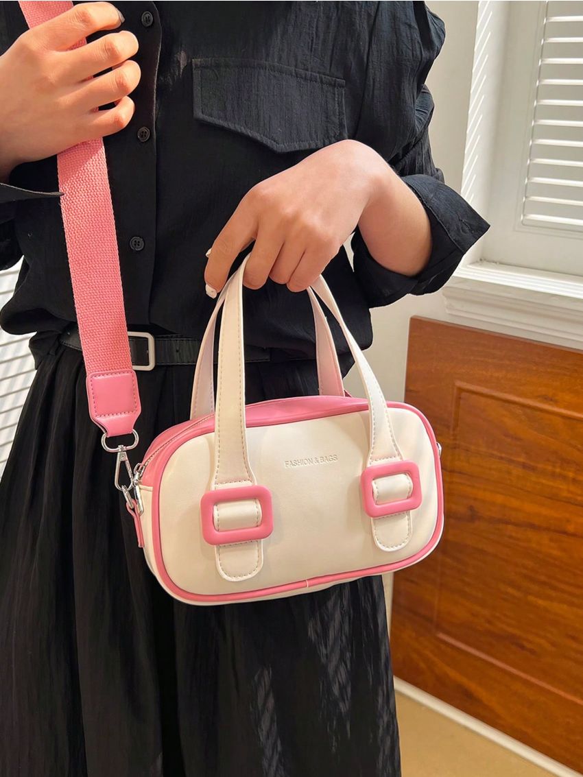Small Circle Bag Colorblock Double Handle For Daily