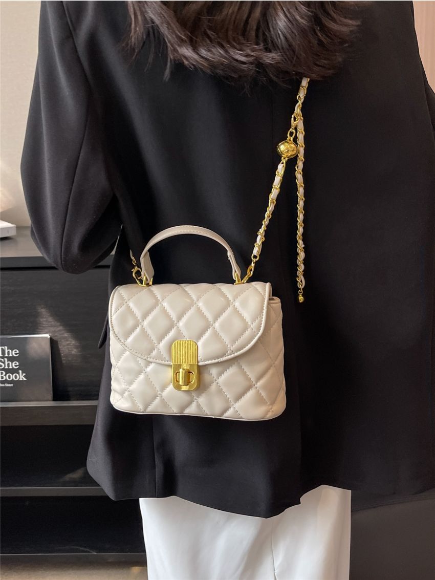 Mini Quilted Square Bag Beige Flap Chain Strap For Daily