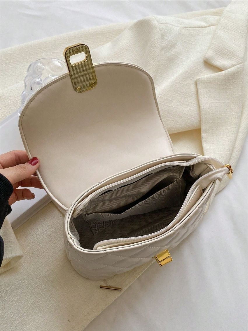 Mini Quilted Square Bag Beige Flap Chain Strap For Daily