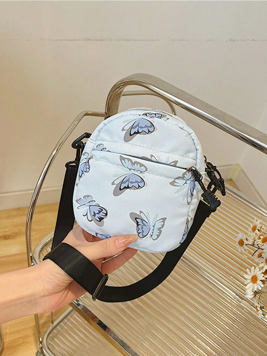 Mini Square Bag Butterfly Pattern Adjustable Strap For Daily
