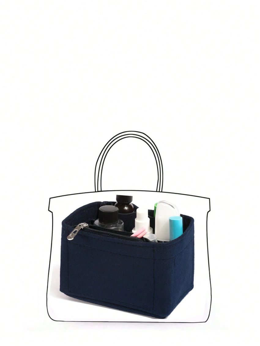 Navy Blue Felt Handbag Insert Bag Organizer Portable Cosmetic Bag