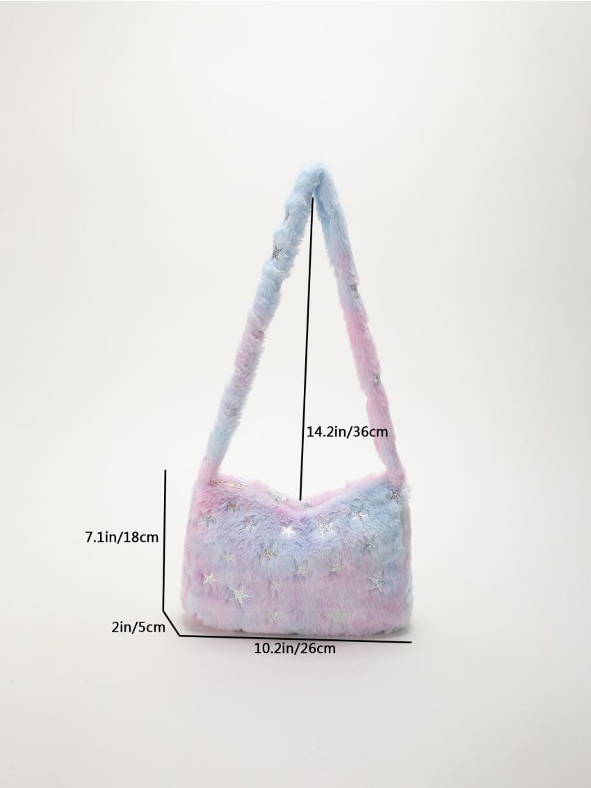 Tie Dye Hobo Bag Star Decor Fluffy