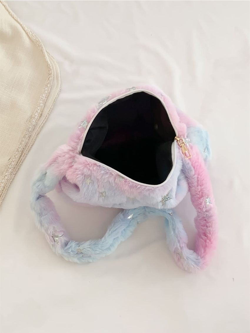 Tie Dye Hobo Bag Star Decor Fluffy