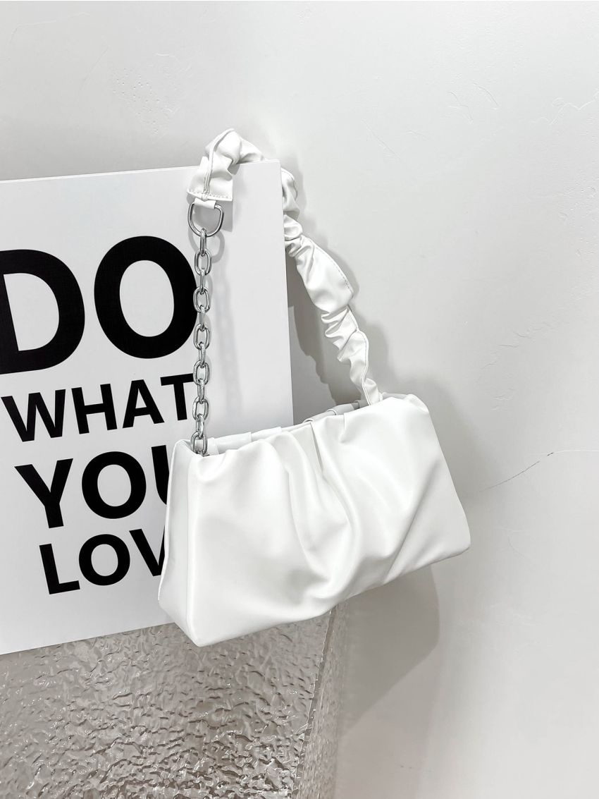 Solid Color Cloud Pleated Handbag For Women PU Bag Leisure Underarm Bag Shopping Shoulder Bag