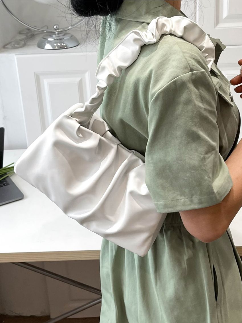 Solid Color Cloud Pleated Handbag For Women PU Bag Leisure Underarm Bag Shopping Shoulder Bag