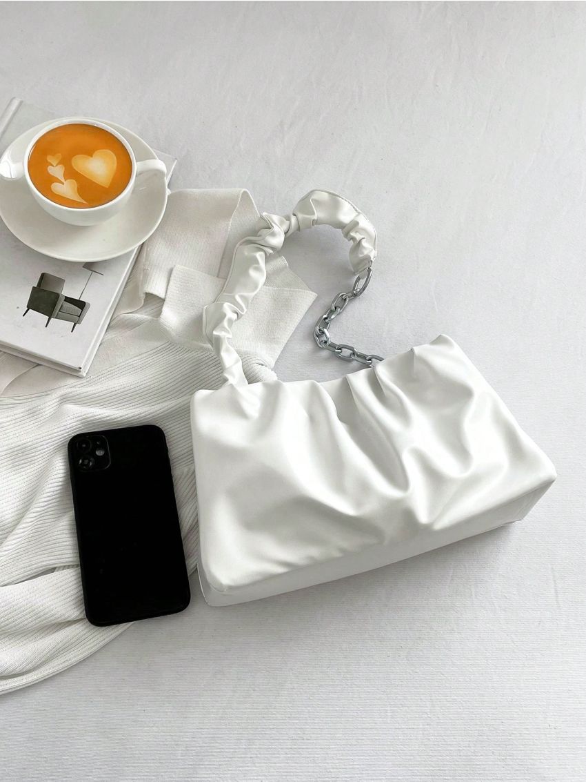 Solid Color Cloud Pleated Handbag For Women PU Bag Leisure Underarm Bag Shopping Shoulder Bag