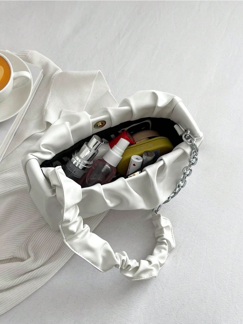 Solid Color Cloud Pleated Handbag For Women PU Bag Leisure Underarm Bag Shopping Shoulder Bag