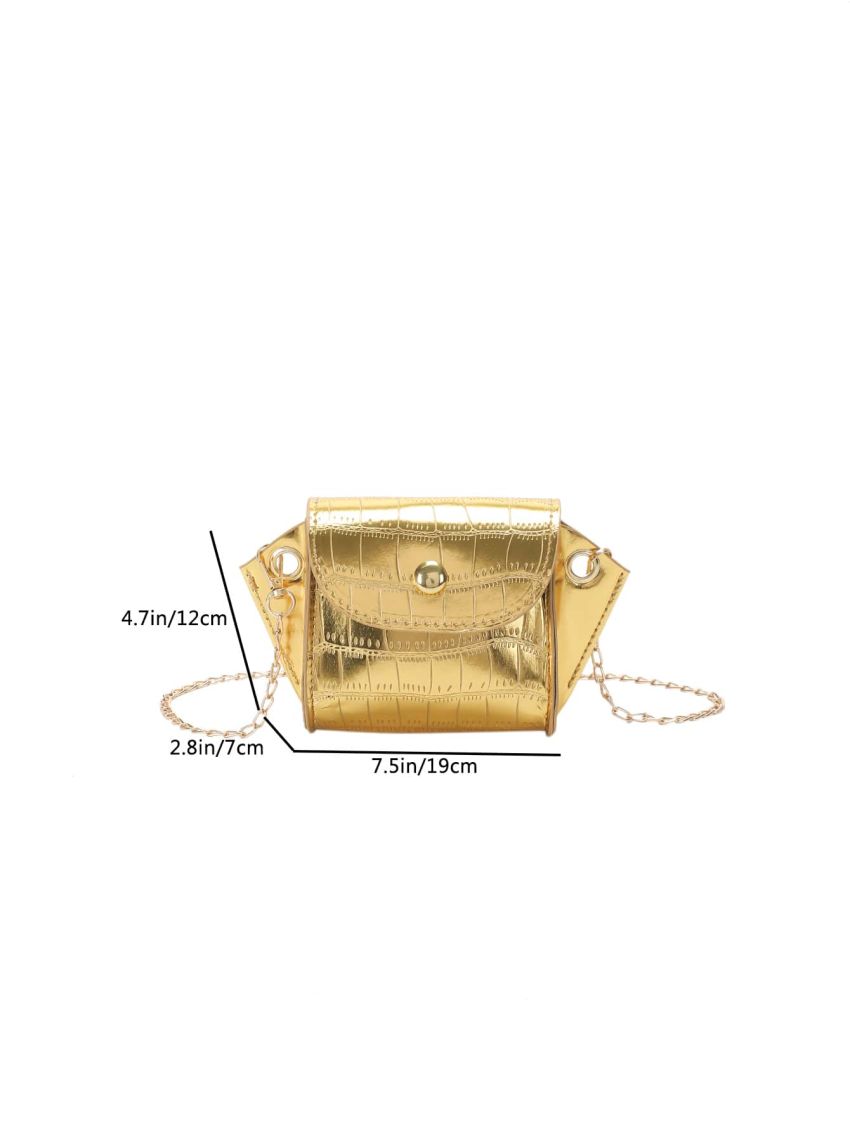 Mini Novelty Bag Crocodile Embossed Flap Chain Black PU