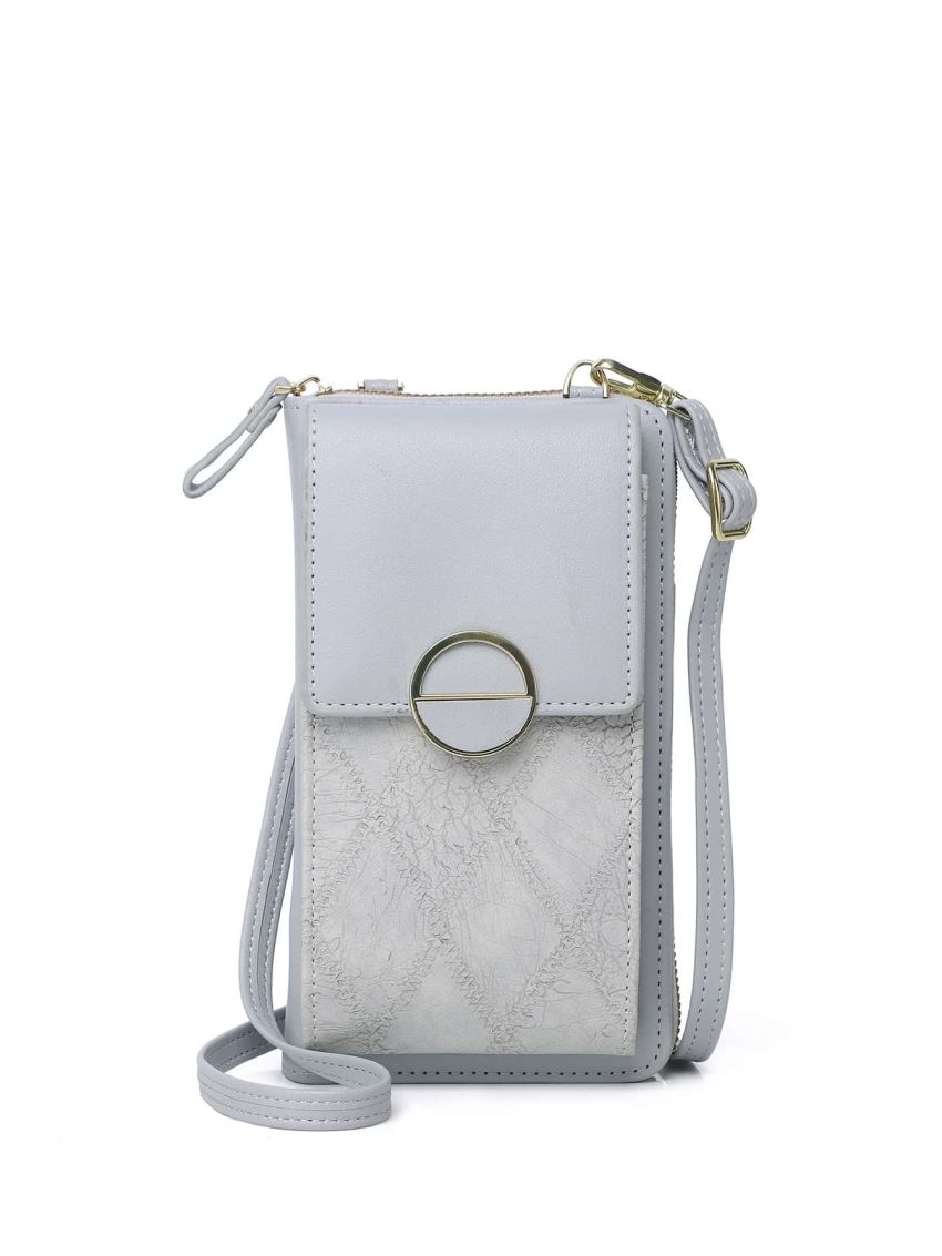 Plaid Pattern Phone Wallet Fashionable Metal Lock Flap PU