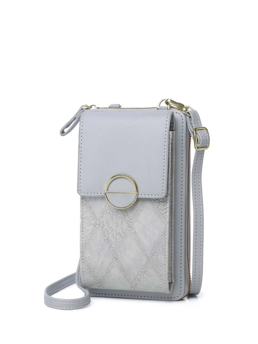 Plaid Pattern Phone Wallet Fashionable Metal Lock Flap PU