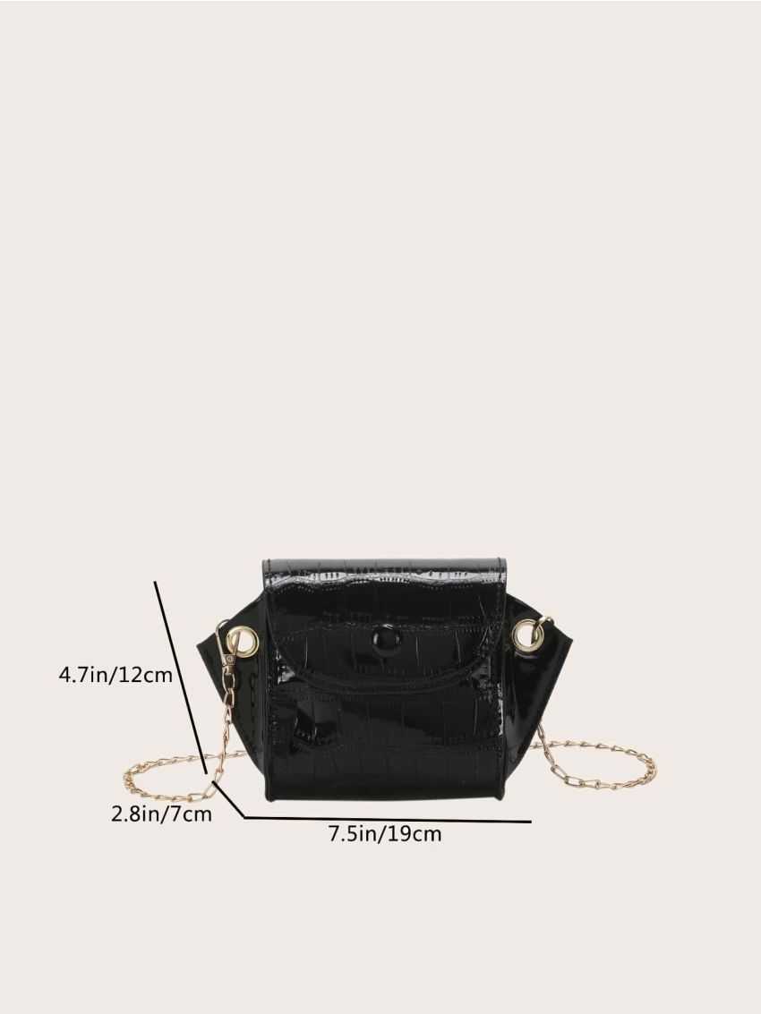 Mini Square Bag Fashionable Crocodile Embossed Flap Chain PU