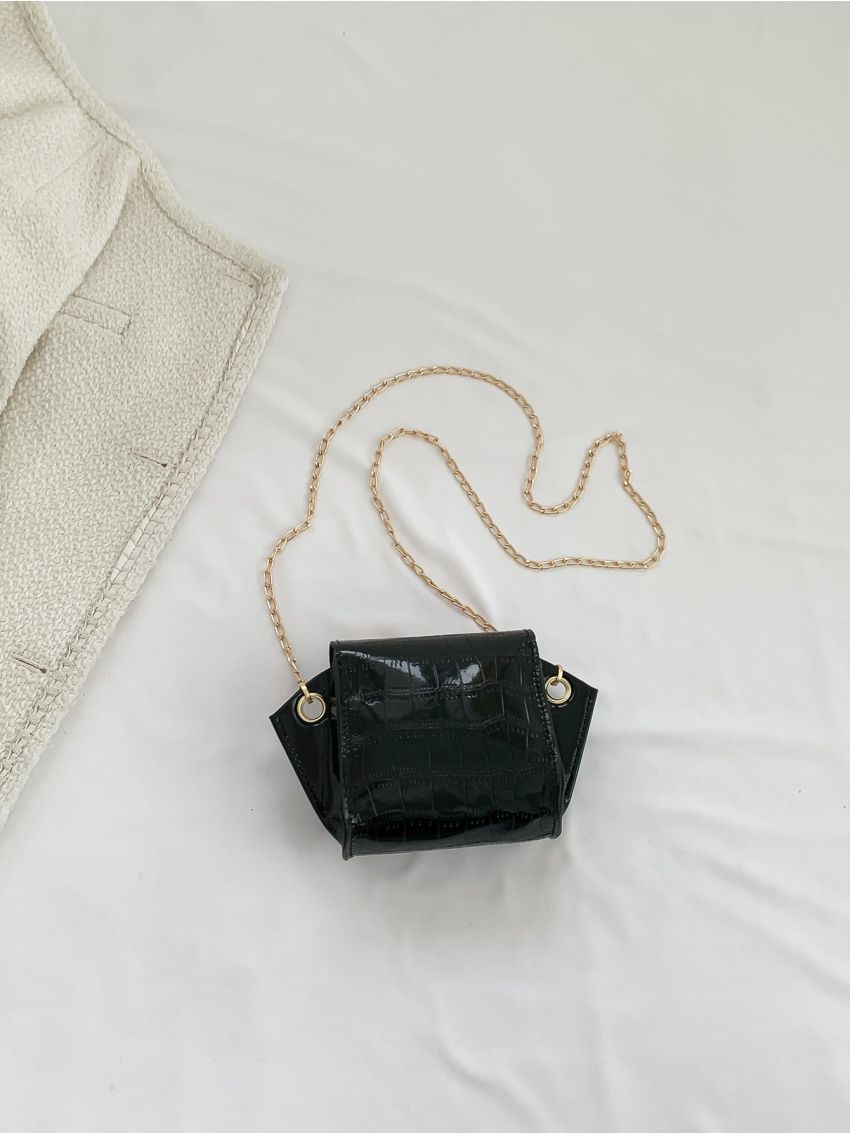 Mini Square Bag Fashionable Crocodile Embossed Flap Chain PU