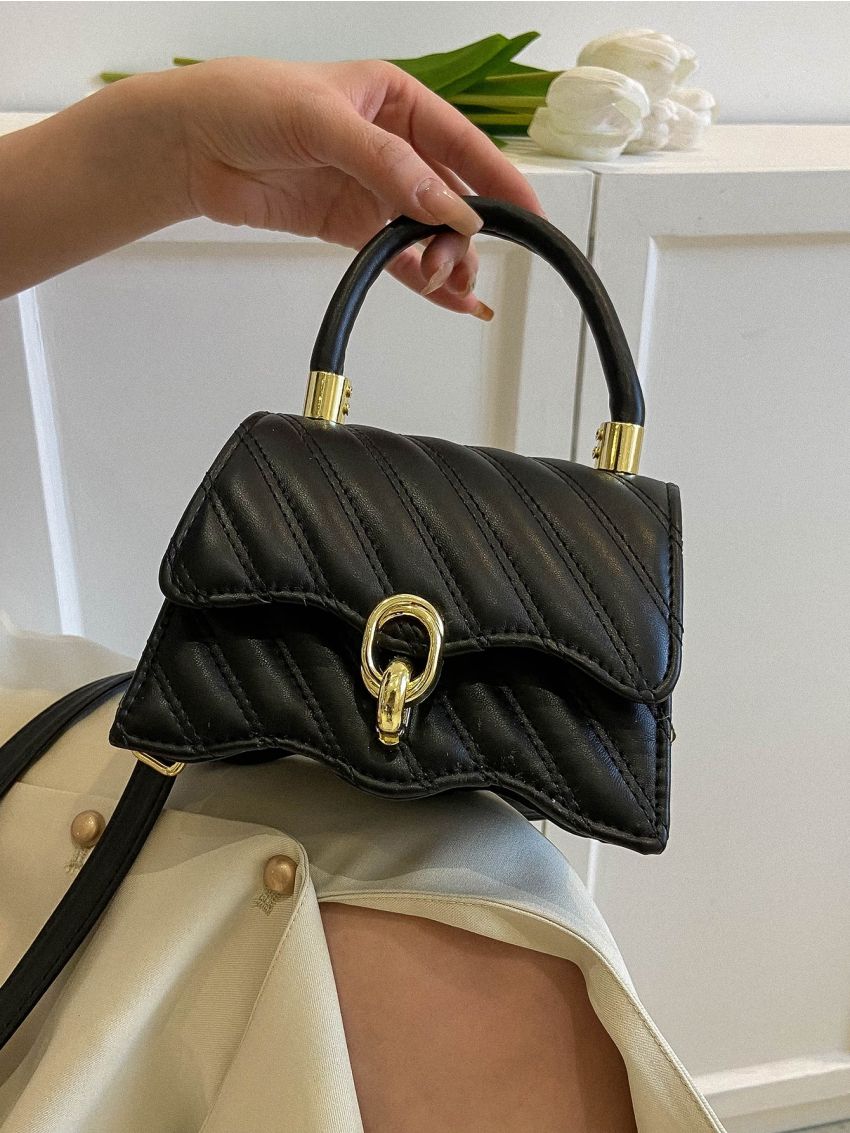 Mini Novelty Bag Fashionable Quilted Metal Lock Top Handle Flap PU