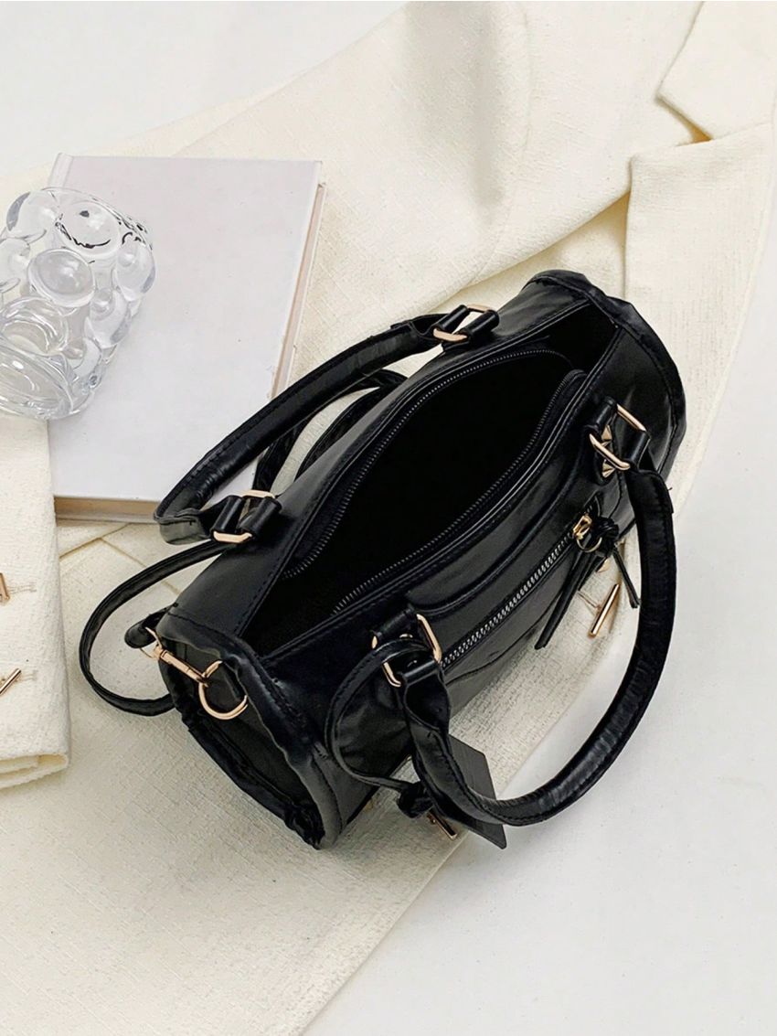 Small Boston Bag Fashionable Studded Decor Double Handle PU