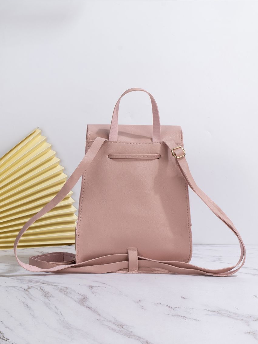 Geometric Pattern Flap Backpack Turn Lock