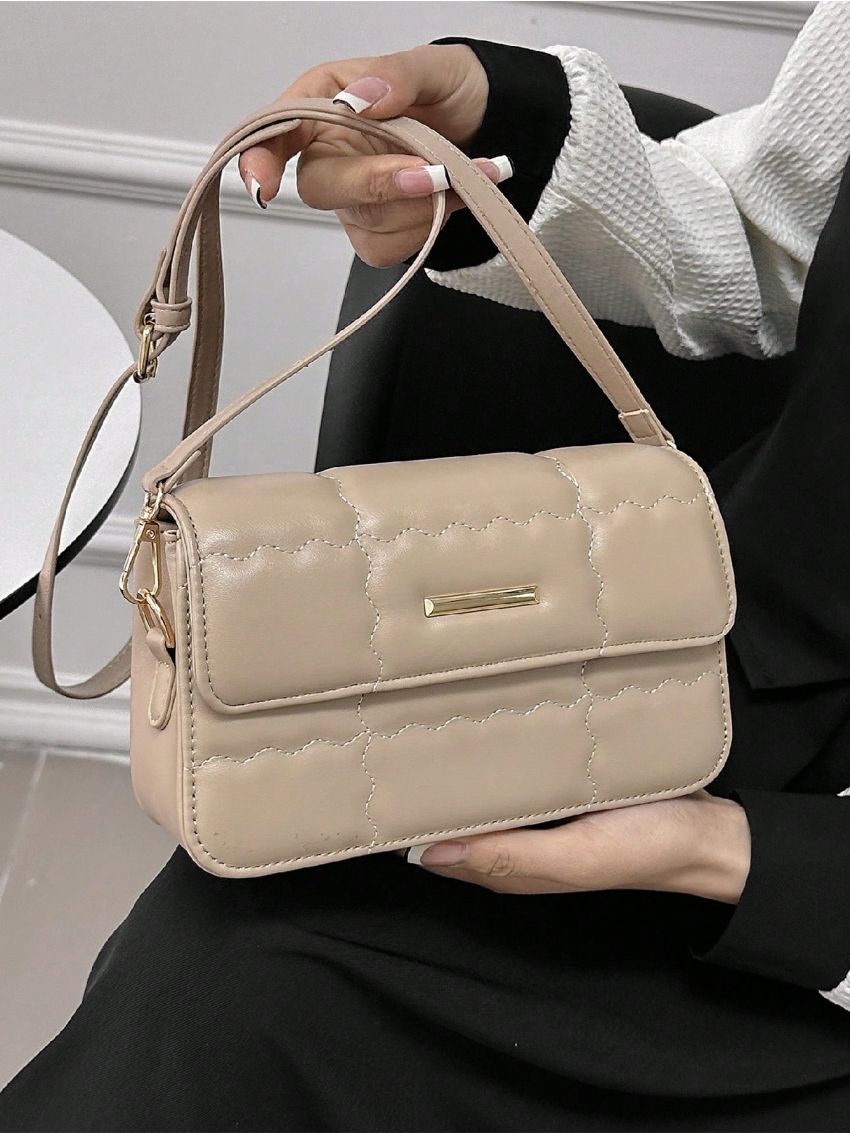 Quilted Pattern Flap Square Bag Metal Detail