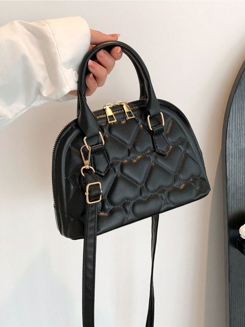 Quilted Dome Bag Heart Pattern Double Handle For Daily