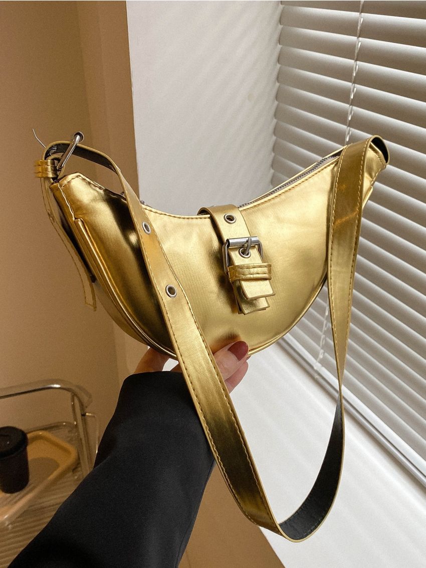 Medium Novelty Bag Green Buckle Decor Adjustable Strap