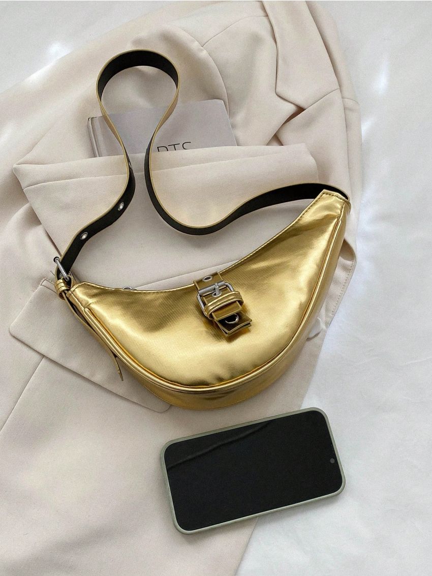 Medium Novelty Bag Green Buckle Decor Adjustable Strap