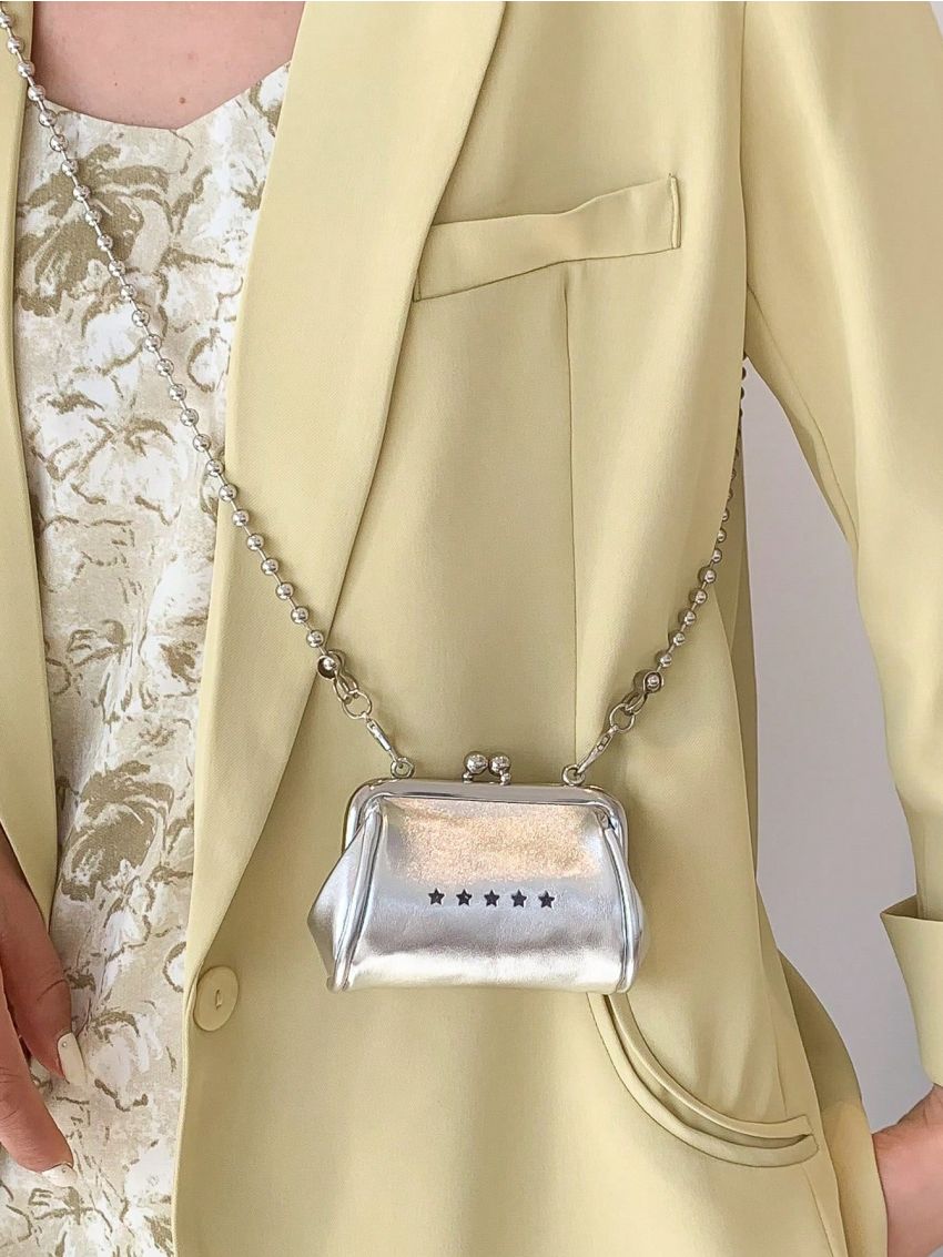 Mini Dome Bag Silver Star Decor Chain Strap For Daily