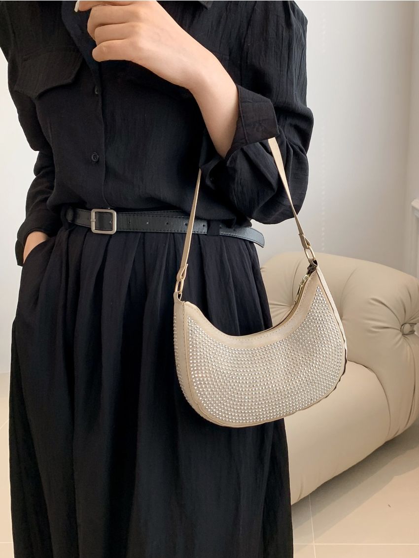 Small Hobo Bag Studded Decor Top Handle For Daily