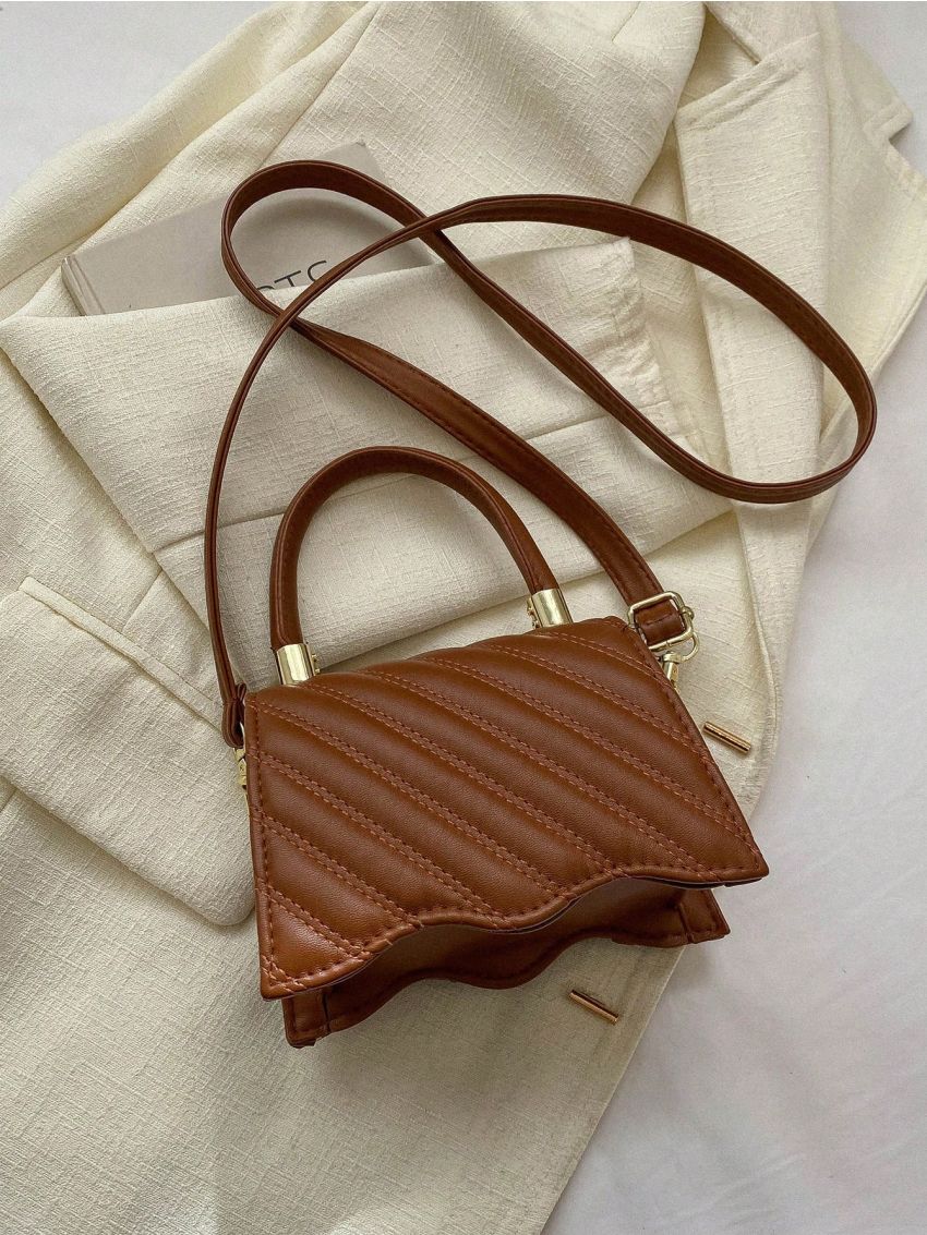 Mini Square Bag Metal Decor Scallop Detail Top Handle For Daily