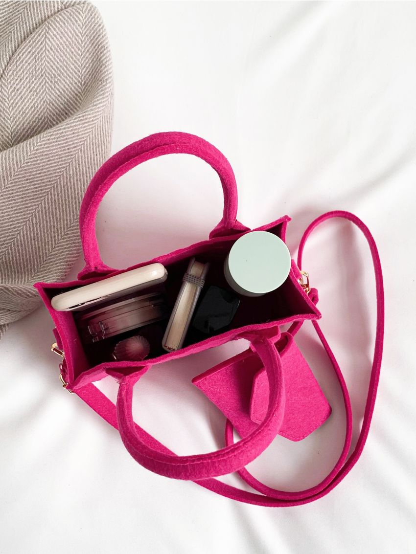 Mini Square Bag With Coin Purse Heart Embossed Neon Pink